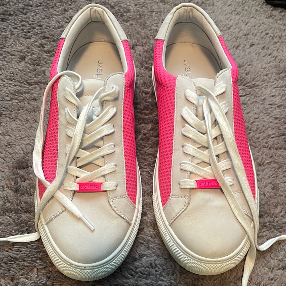J/Slides Women's Pink and White Sneakers